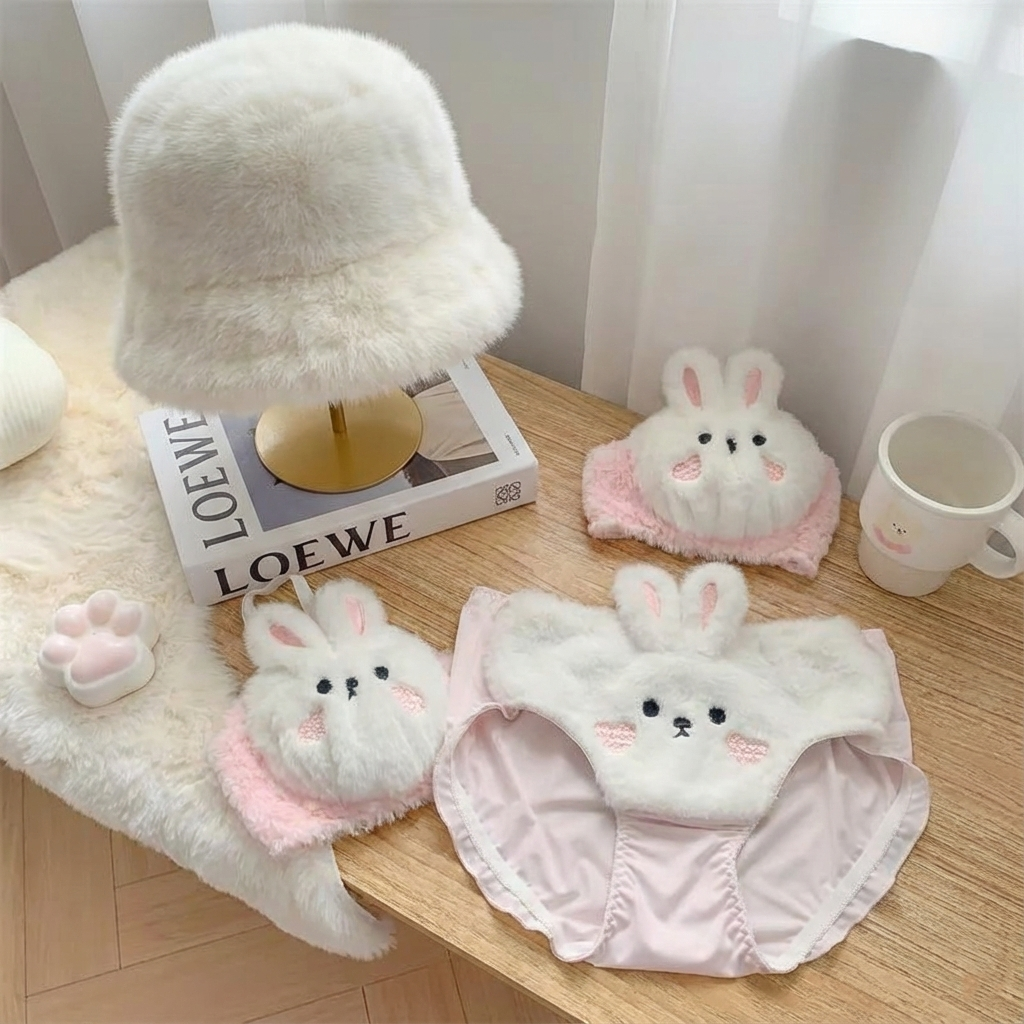 INTIMO SECRETS Lolita Plush Rabbit Bra – Cute & Warm Lingerie for Women with free gift