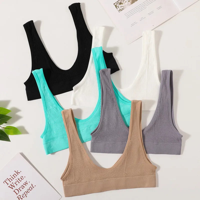 INTIMO SECRETS 3-Piece Seamless Push-Up Sports Bra Set – Deep U-Shape Ribbed Lingerie