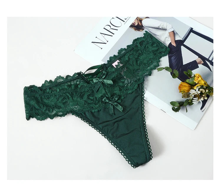 INTIMO SECRETS Women’s Sexy Lace Thong – Low-Waist G-String, Breathable Embroidered Panties