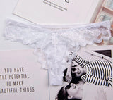 INTIMO SECRETS Sexy Lace Leaves Transparent G-String – Sheer T-Back Thong with Button Detail & Cotton Comfort