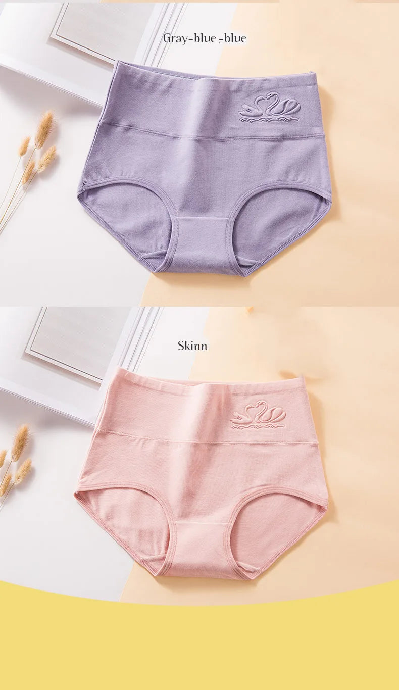 Plus Size M-5XL 4Pcs/Set High Waist Cotton Panties Women Body Shaper Underwear Soft Print Girls Briefs Slimming Female Lingerie