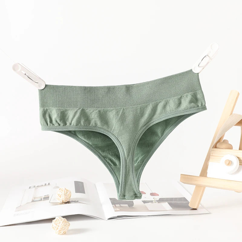 2PCS/Set Seamless G-String Panties Women Thongs Sexy Panty Lingerie Solid Color Female High Waist Thongs Women's Underwear