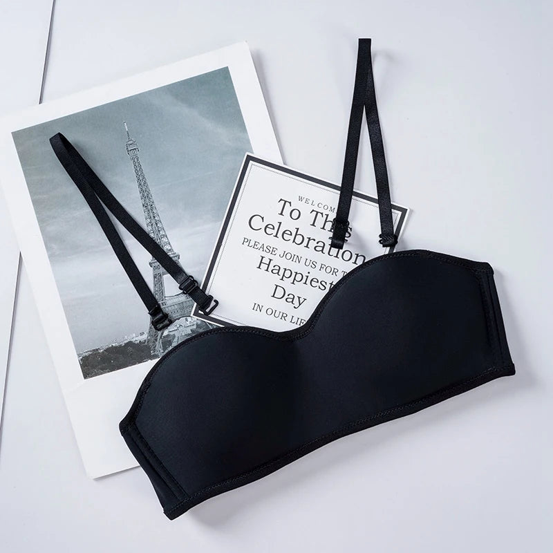 INTIMO SECRETS Women’s Invisible Strapless Bralette – 1/2 Cup Seamless Sexy Bra for Party & Wedding