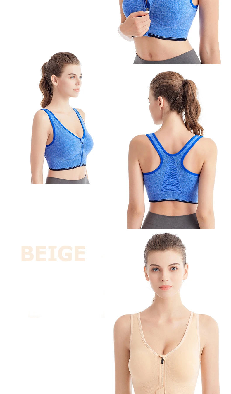 INTIMO SECRETS Front Zipper Sports Bra – Wire-Free Seamless Active Bra