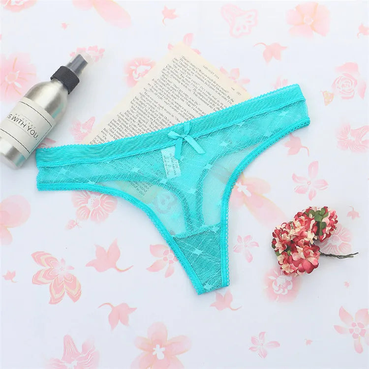 INTIMO SECRETS Sexy Lace Leaves Transparent G-String – Sheer T-Back Thong with Button Detail & Cotton Comfort