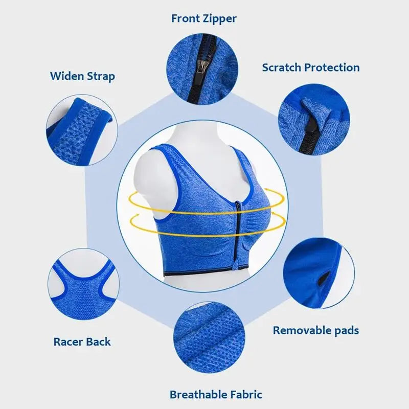 INTIMO SECRETS Front Zipper Sports Bra – Wire-Free Seamless Active Bra