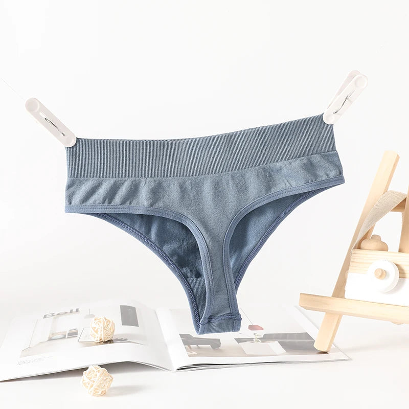 2PCS/Set Seamless G-String Panties Women Thongs Sexy Panty Lingerie Solid Color Female High Waist Thongs Women's Underwear
