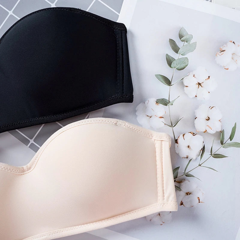 INTIMO SECRETS Women’s Invisible Strapless Bralette – 1/2 Cup Seamless Sexy Bra for Party & Wedding