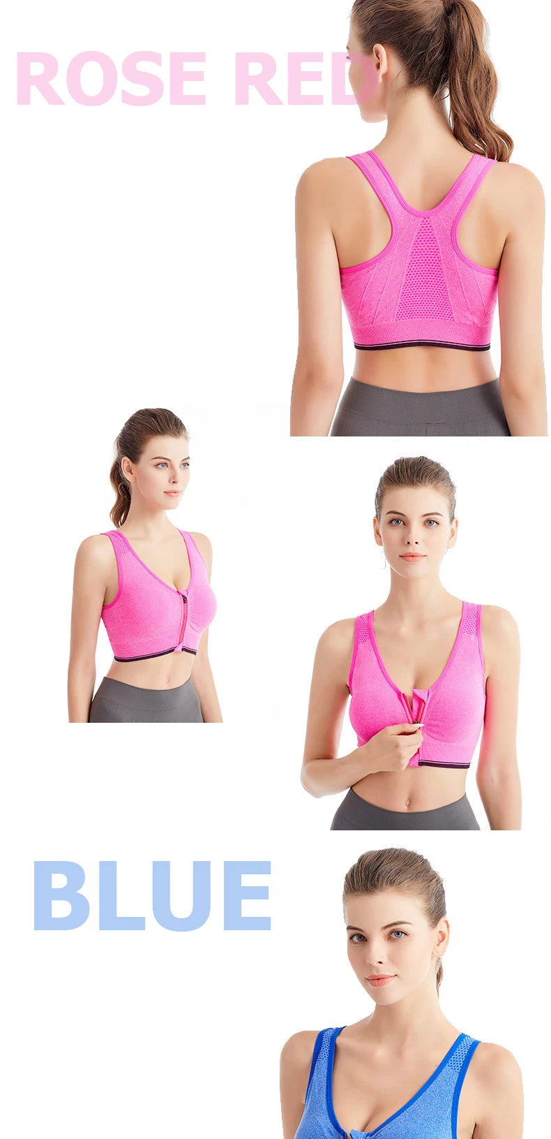 INTIMO SECRETS Front Zipper Sports Bra – Wire-Free Seamless Active Bra