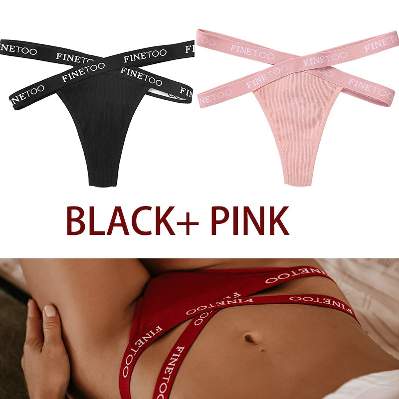 INTIMO SECRETS 2PCS Cotton Thongs – Sexy Cross-Strap G-String Underwear for Women