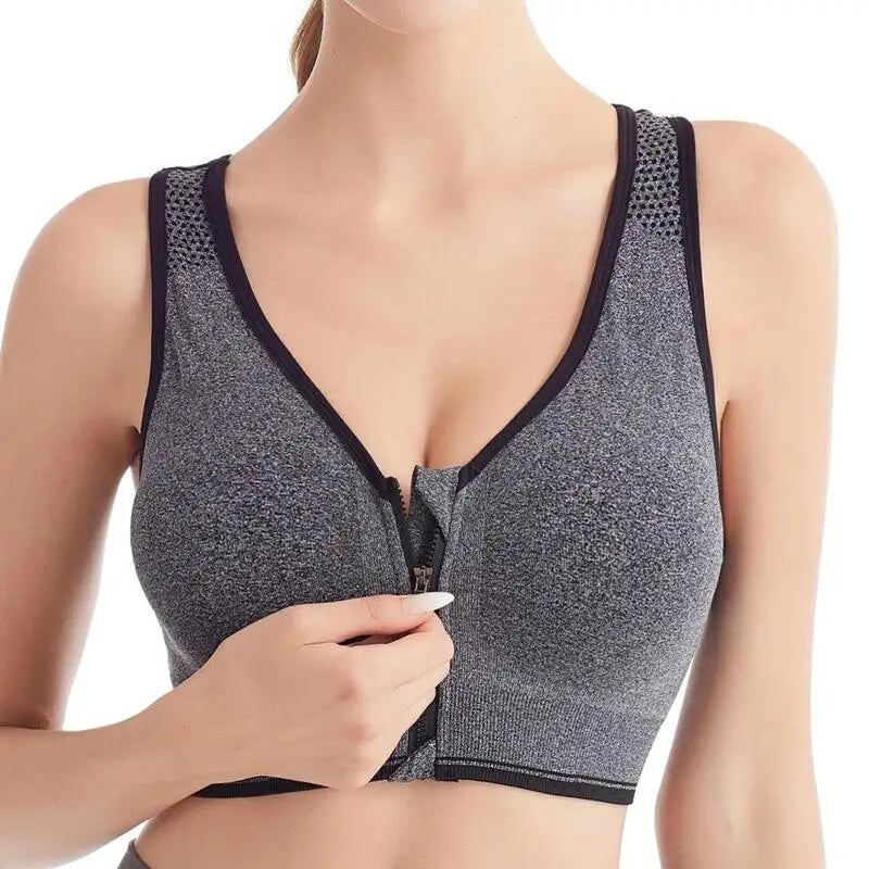 INTIMO SECRETS Front Zipper Sports Bra – Wire-Free Seamless Active Bra