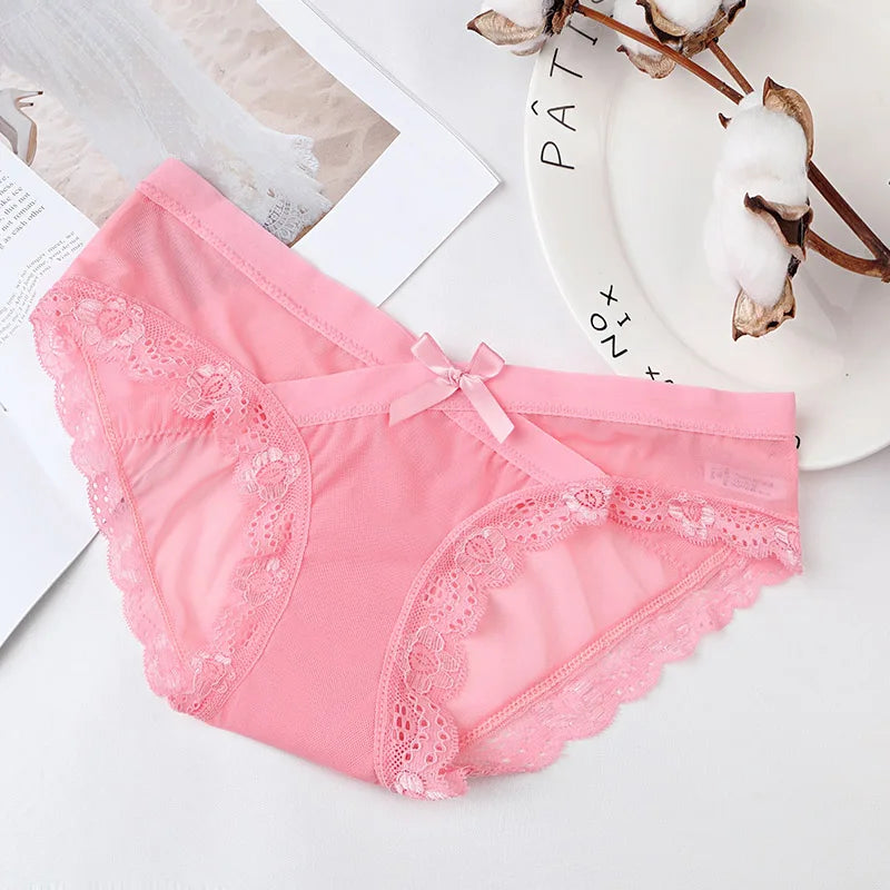 INTIMO SECRETS Sexy Lace Mesh Panties - Low-Rise Floral Lingerie Briefs