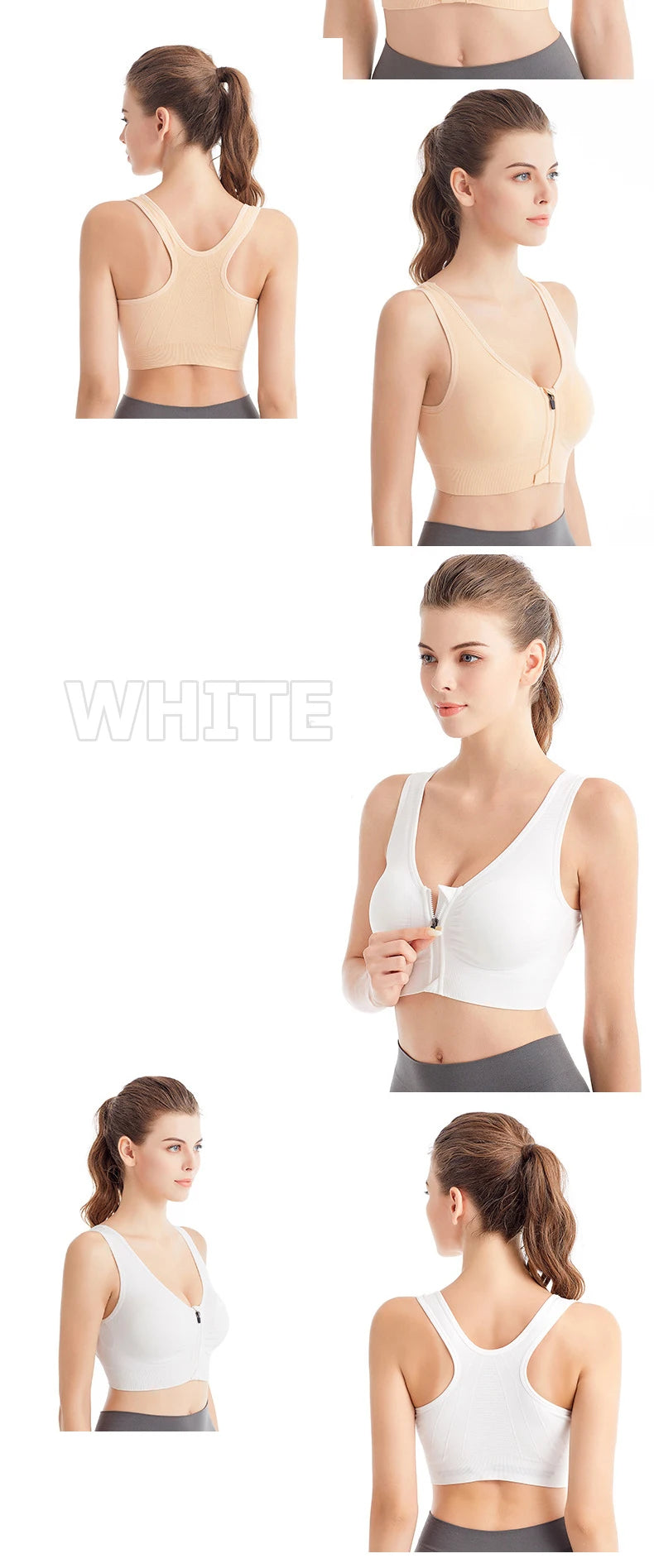 INTIMO SECRETS Front Zipper Sports Bra – Wire-Free Seamless Active Bra