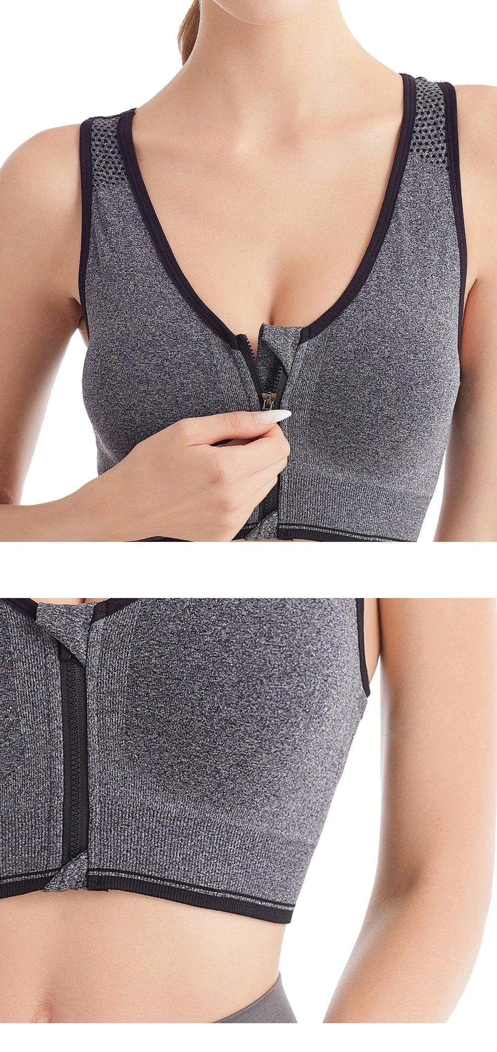 INTIMO SECRETS Front Zipper Sports Bra – Wire-Free Seamless Active Bra