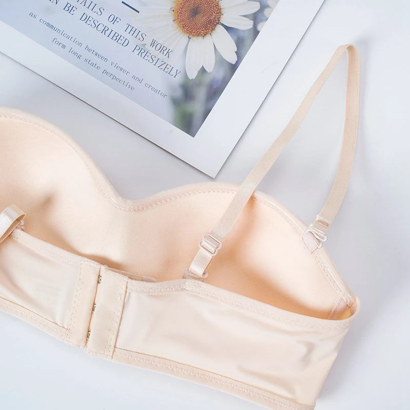 INTIMO SECRETS Women’s Invisible Strapless Bralette – 1/2 Cup Seamless Sexy Bra for Party & Wedding
