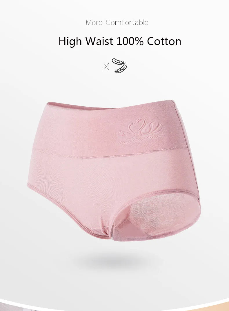 Plus Size M-5XL 4Pcs/Set High Waist Cotton Panties Women Body Shaper Underwear Soft Print Girls Briefs Slimming Female Lingerie