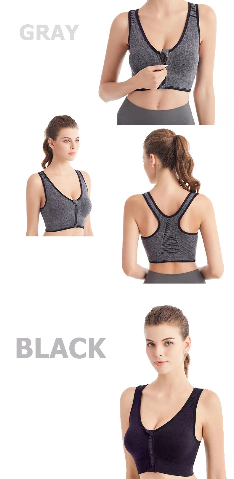 INTIMO SECRETS Front Zipper Sports Bra – Wire-Free Seamless Active Bra