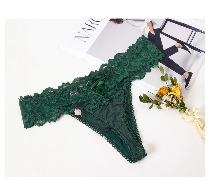 INTIMO SECRETS Women’s Sexy Lace Thong – Low-Waist G-String, Breathable Embroidered Panties