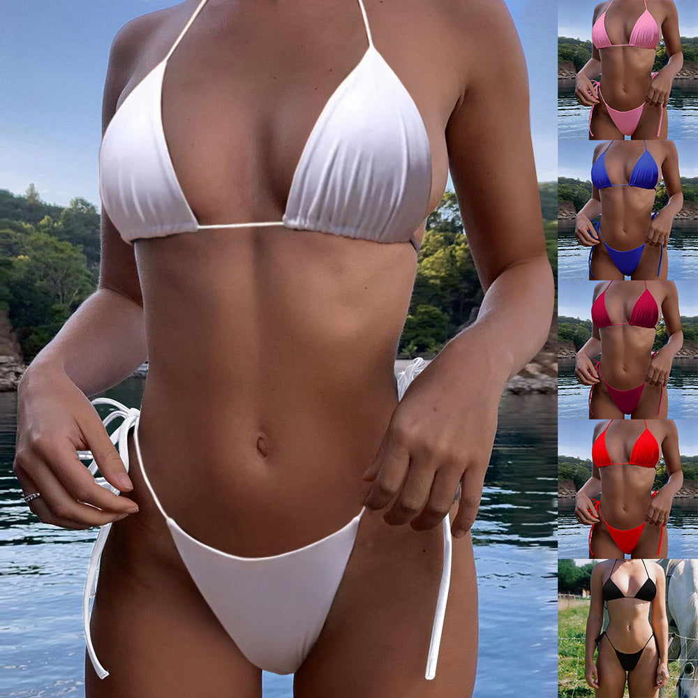 INTIMO SECRETS Sexy Thong Bikini Set – Brazilian Style Side Tie Halter Swimwear for Women