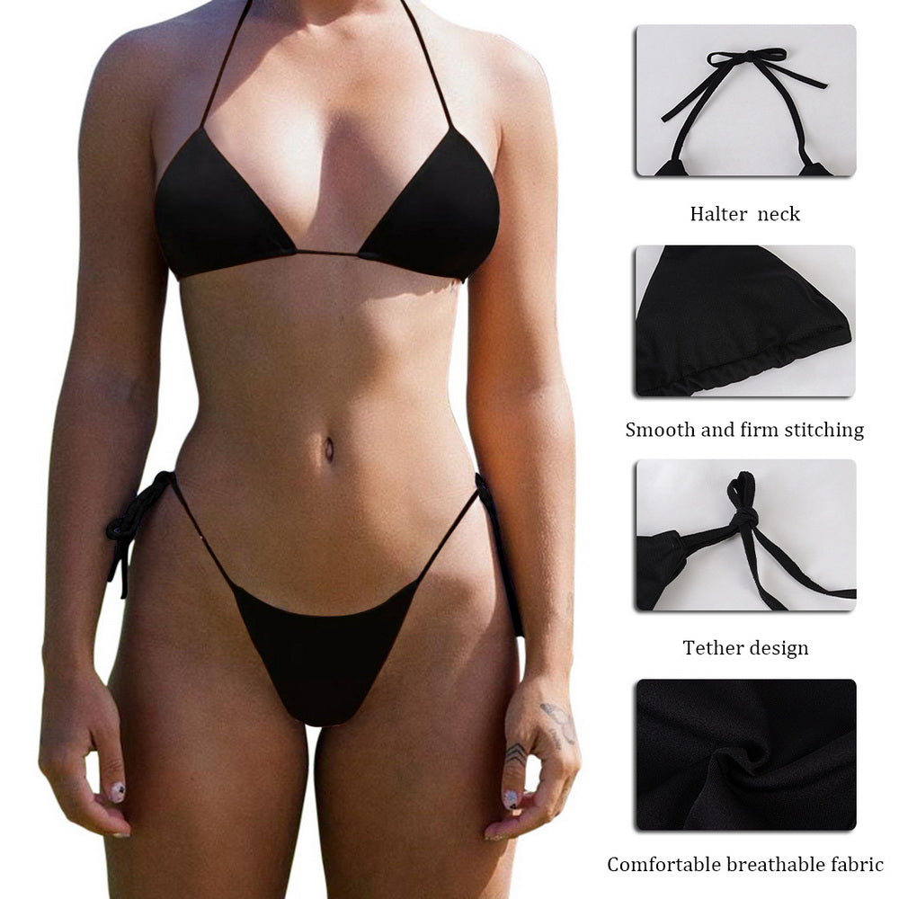 INTIMO SECRETS Sexy Thong Bikini Set – Brazilian Style Side Tie Halter Swimwear for Women
