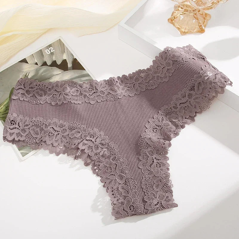 INTIMO SECRETS Women’s Low-Waist Seamless Lace Cotton Panties – Breathable Bikini Underwear