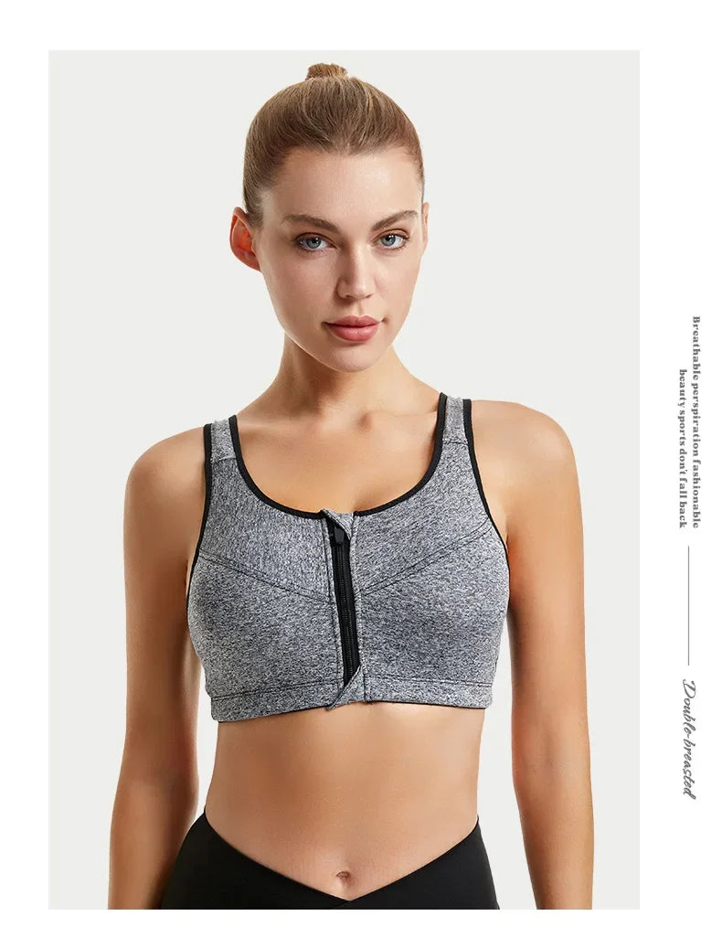 INTIMO SECRETS Women’s Shockproof Sports Bra – Front Zipper Yoga Vest