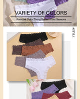 INTIMO SECRETS 3PCS Lace Cotton Thongs – Sexy Low-Rise Seamless G-String Underwear for Women S-XL