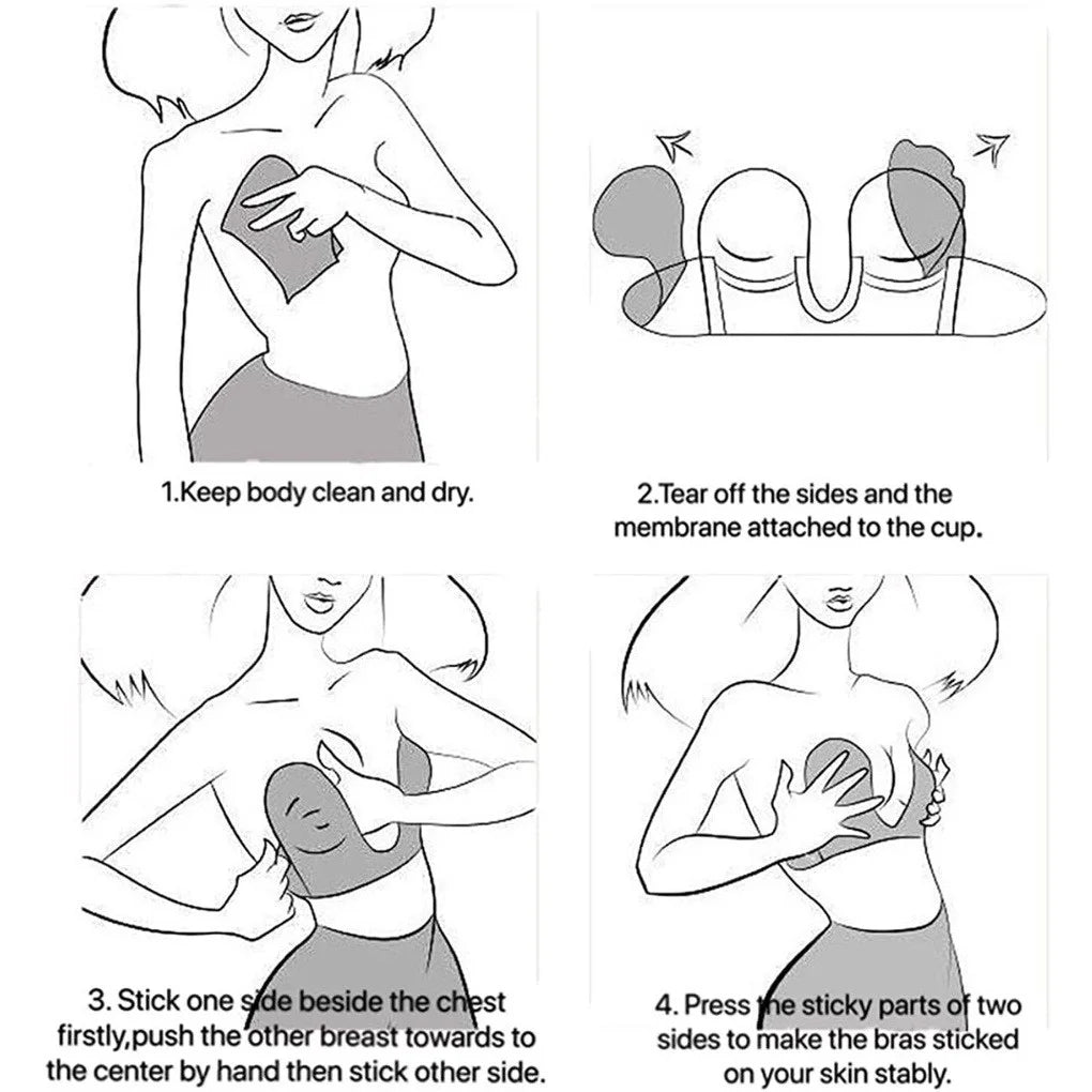 INTIMO SECRETS Strapless U-Shaped Silicone Bra – Invisible Adhesive Push-Up Backless Lifting Bralette