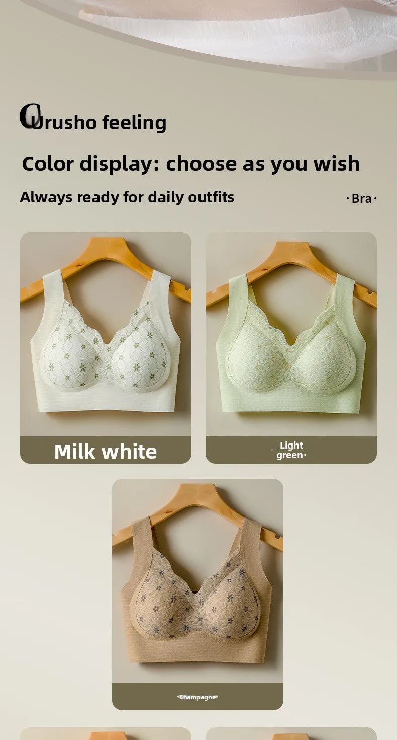Seamless Lace Backless Bra Vest Fixed Cup Push-Up Side Breast Collection Wireless Vest Style Sleep Bra
