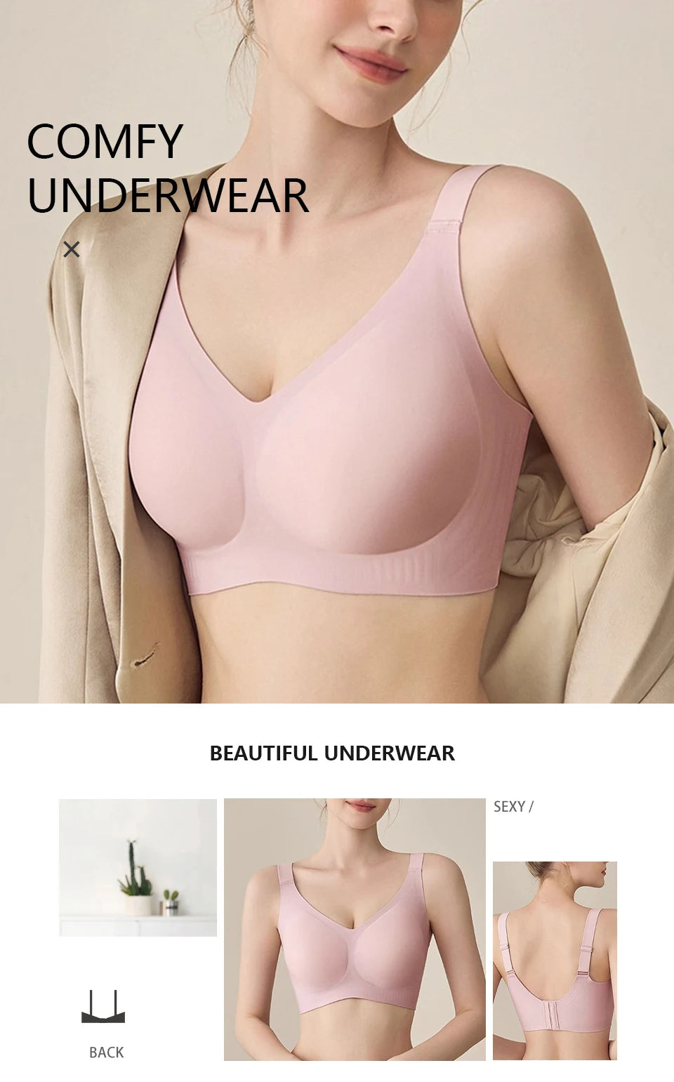 INTIMO SECRETS Plus Size Seamless Push-Up Bra – Wireless Padded Bralette (M-5XL)