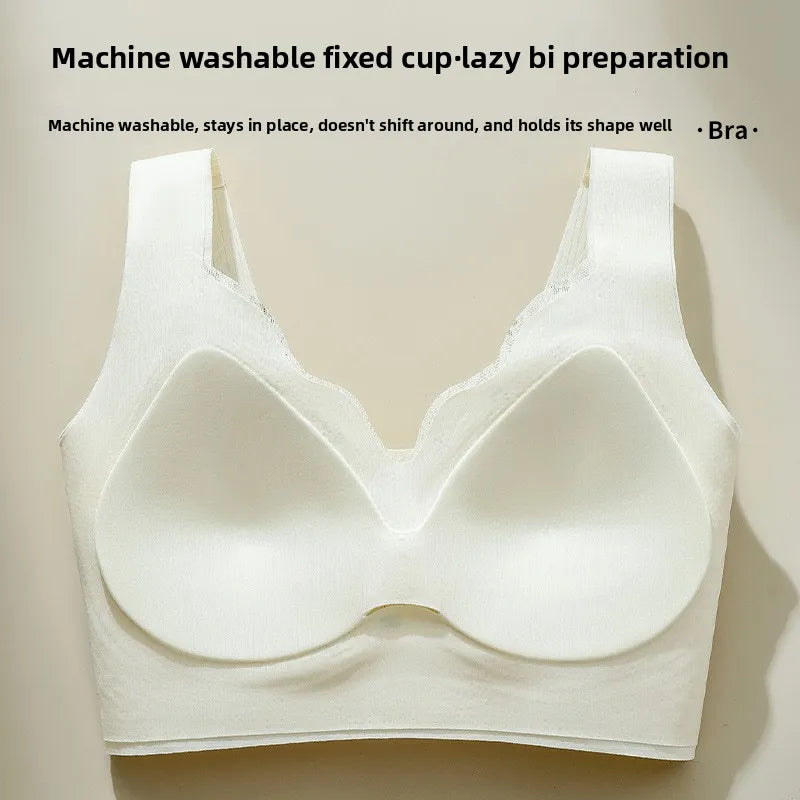 Seamless Lace Backless Bra Vest Fixed Cup Push-Up Side Breast Collection Wireless Vest Style Sleep Bra