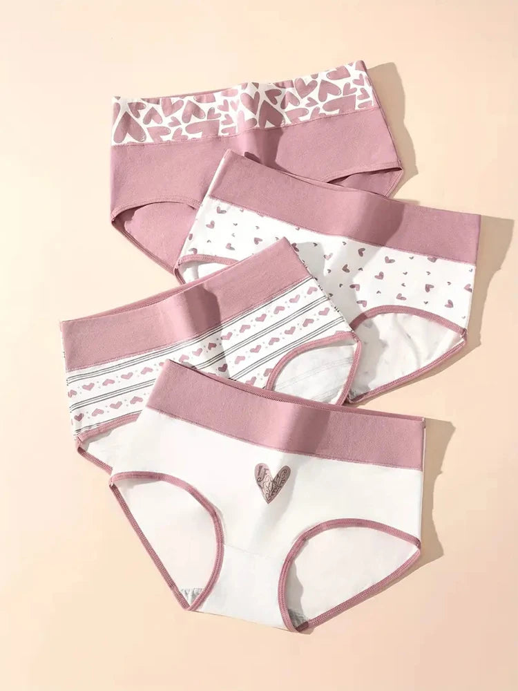 Plus Size 4Pcs Cotton Women's Panties High Waist Underwear Print Ladies Briefs Slim Unswepants Breathable Sexy Ladies Lingerie