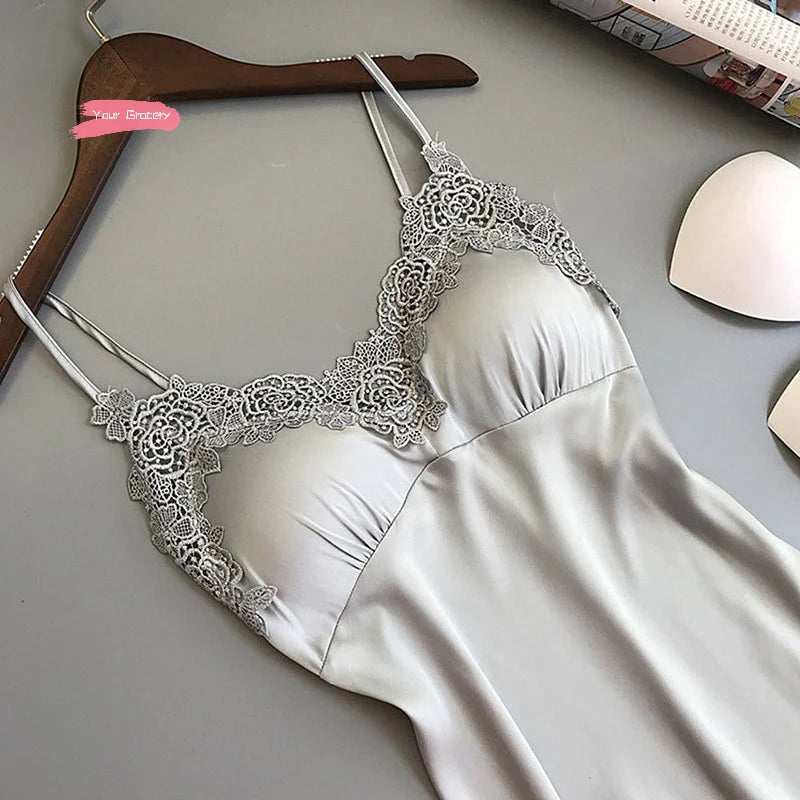 Sexy Pajamas Women's Silk Suspender Nightdress Ladies Spring And Summer Ice Silk Thin Halter Home Service Satin Night Dresses