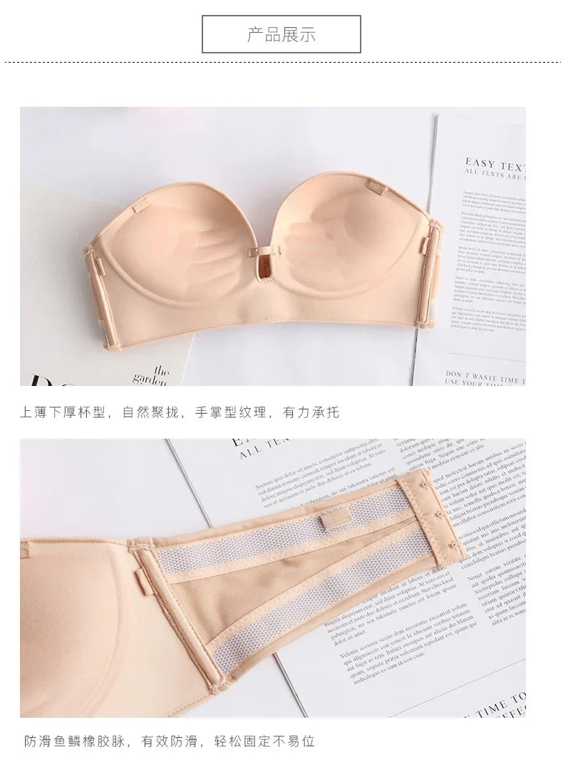 INTIMO SECRETS Women’s Sexy Strapless Bra – Black Lace Seamless Push-Up Invisible Bralette