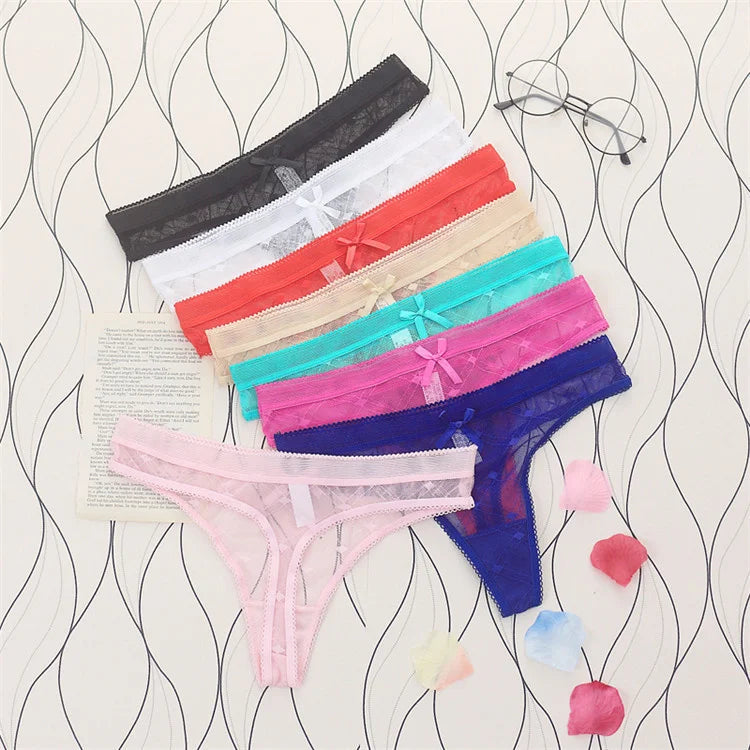 INTIMO SECRETS Sexy Lace Leaves Transparent G-String – Sheer T-Back Thong with Button Detail & Cotton Comfort