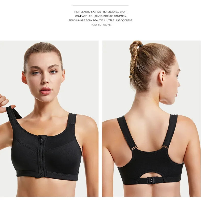 INTIMO SECRETS Women’s Shockproof Sports Bra – Front Zipper Yoga Vest