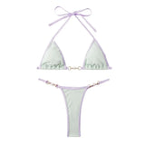 INTIMO SECRETS Women Contrast Halter Bikini Set Deep V Pearl Swimwear