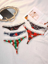 INTIMO SECRETS Sexy Christmas Print G-String – Festive Lace Thong & Breathable Soft Holiday Lingerie