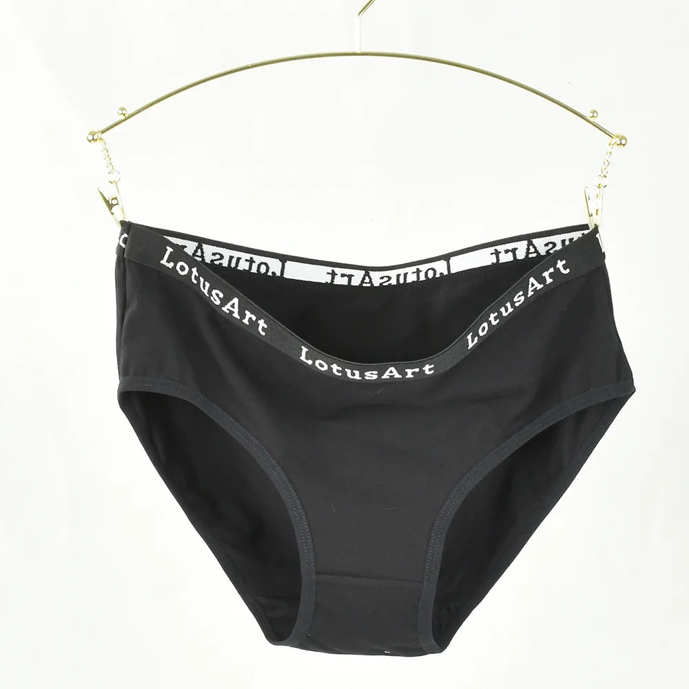 3PCS Women's Cotton Underwear High Elastic Letter Waistband Briefs Solid Color Fashionable Sports Soft Underwear