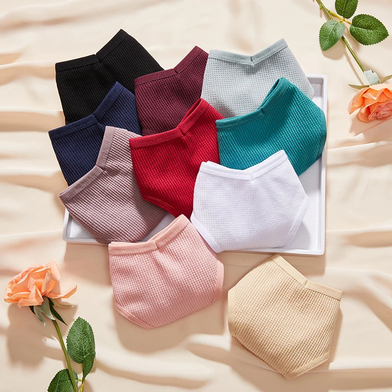 3PCS/Set Brazilian Underwear Women Panties Waffle Cotton Panties FINETOO Female Underwear Briefs Intimates Women Lingerie S-XL