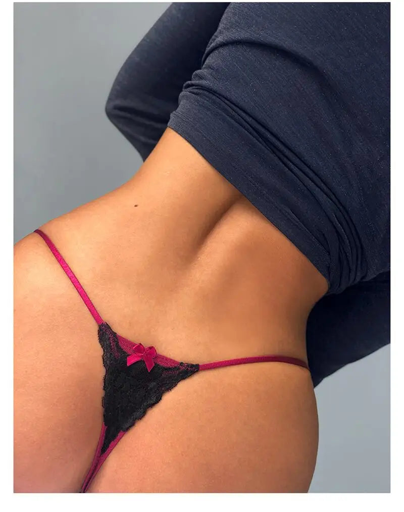 INTIMO SECRETS Embroidered Lace Thong – Seamless Satin T-Back G-String