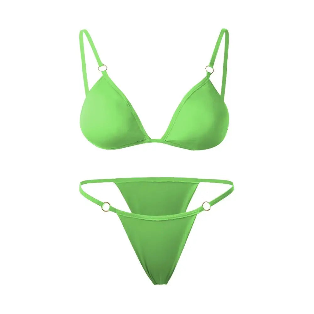 INTIMO SECRETS Women’s Solid Color Bikini Set – Metal Buckle Sling Backless Two-Piece Swimsuit