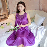 Summer Imitation Silk Nightgowns Women 2025 Sexy Sleepwear Nightwear Female  Spaghetti Strap Underwear Lace Breathable Homewear