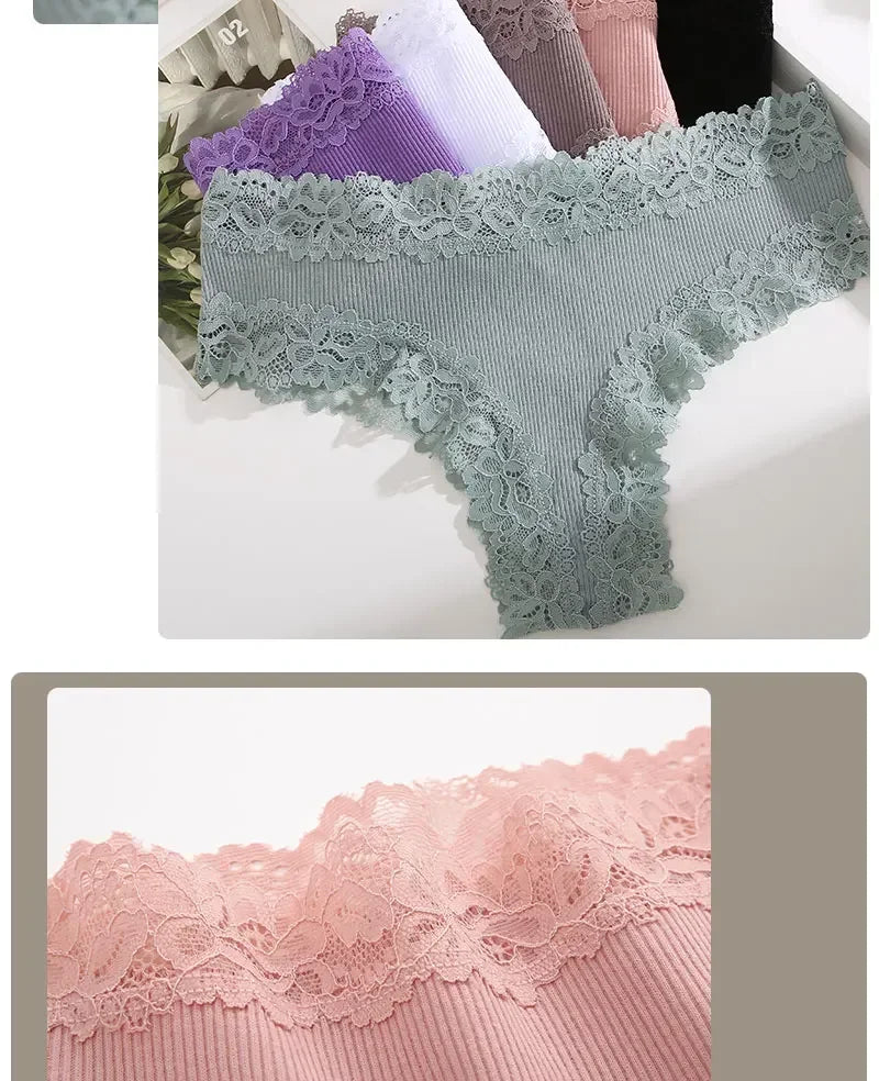 INTIMO SECRETS Women’s Low-Waist Seamless Lace Cotton Panties – Breathable Bikini Underwear