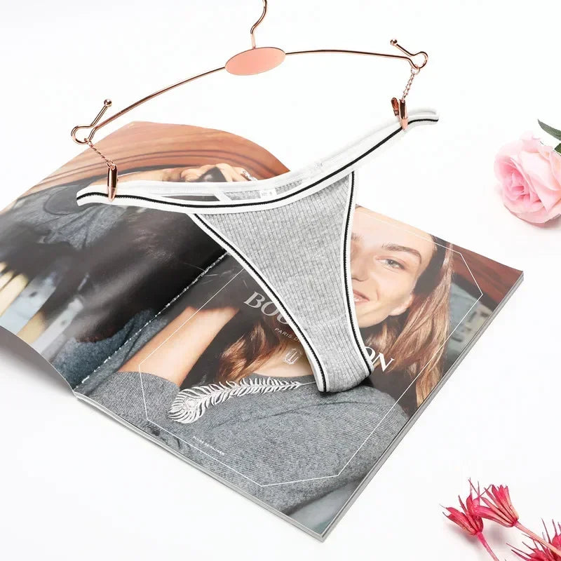 INTIMO SECREST Seamless Ribbed Cotton Thong Panties for Women