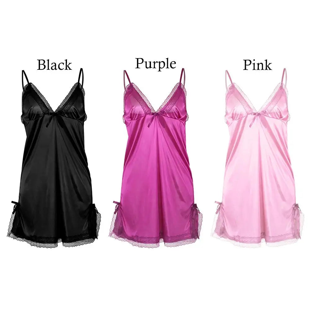 Cute Lace Camisola Patchwork Women's Nightgowns Lingerie Nighty Bowknots Nightwear Women