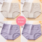 Plus Size M-5XL 4Pcs/Set High Waist Cotton Panties Women Body Shaper Underwear Soft Print Girls Briefs Slimming Female Lingerie