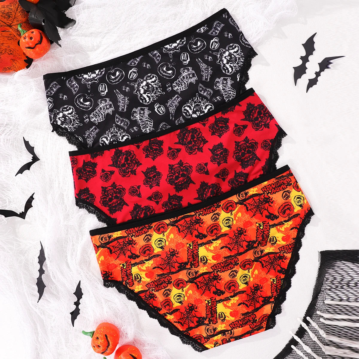 INTIMO SECRETS Halloween Low-Waist Lace Panties – 3 Pack