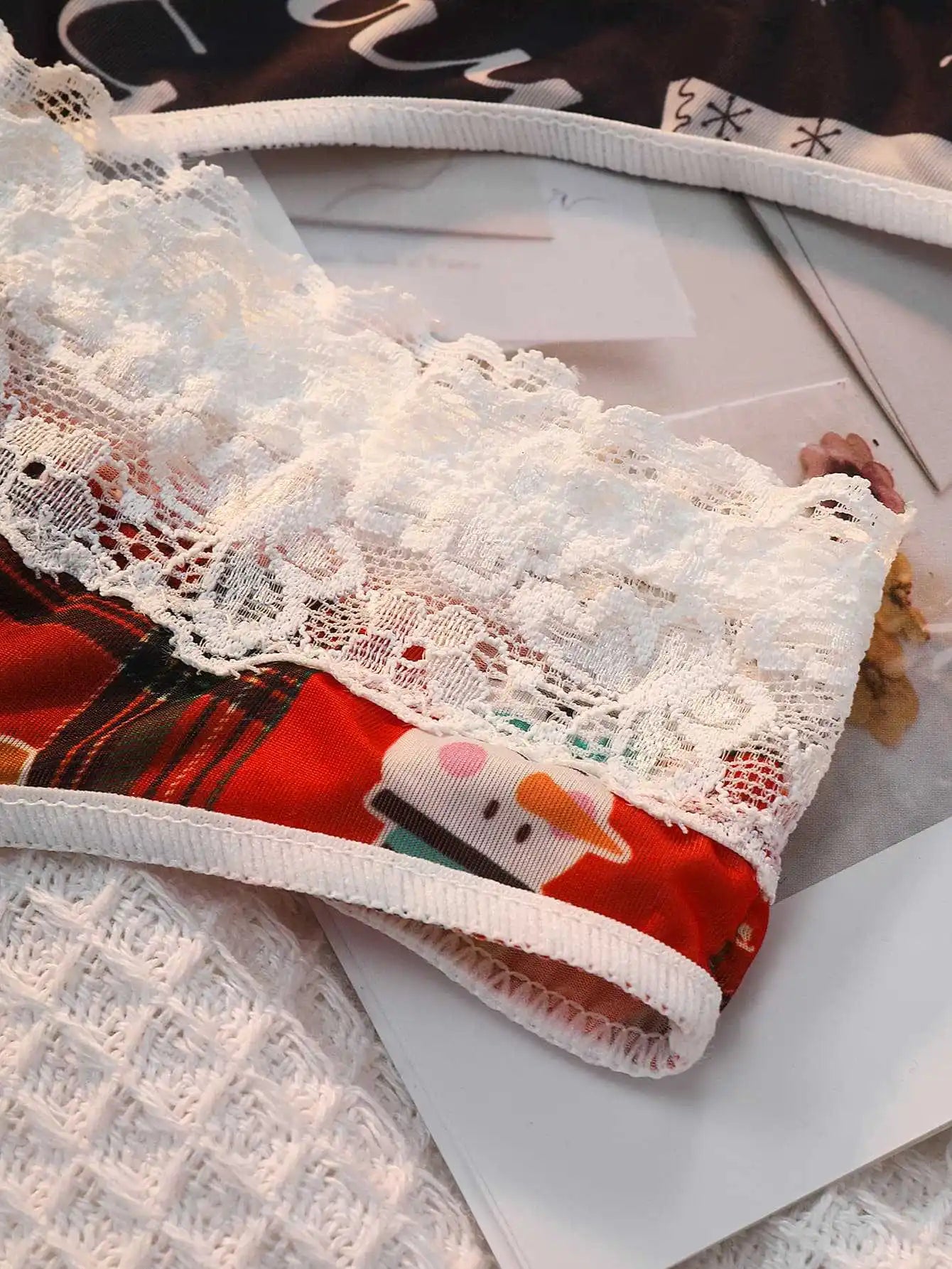 INTIMO SECRETS Sexy Christmas Print G-String – Festive Lace Thong & Breathable Soft Holiday Lingerie