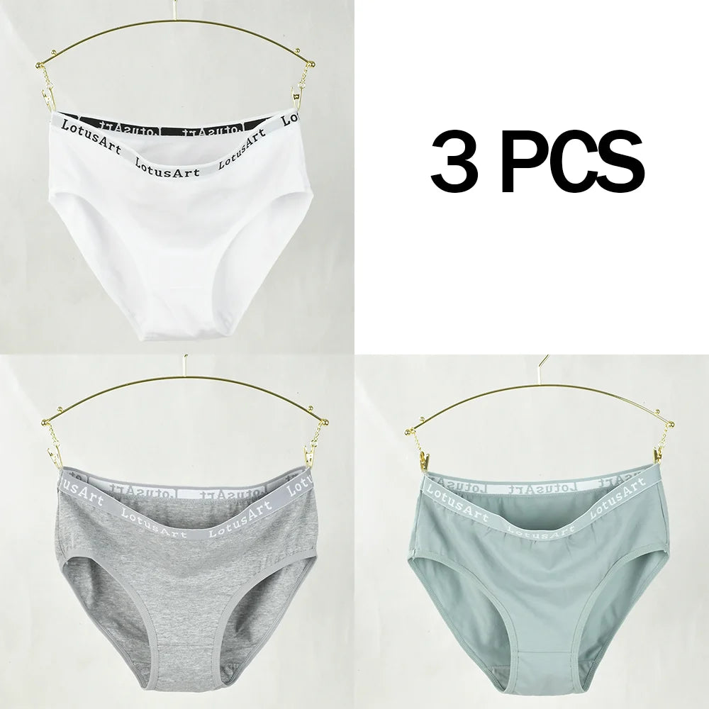 3PCS Women's Cotton Underwear High Elastic Letter Waistband Briefs Solid Color Fashionable Sports Soft Underwear